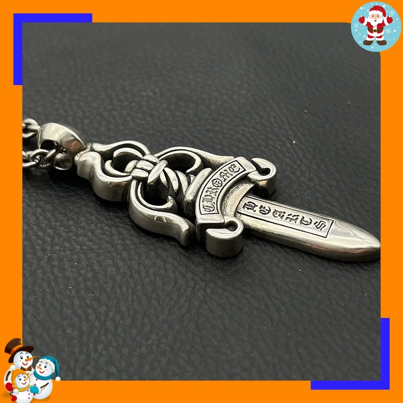 Premium Retro Big Sword Necklace Niche Punk Hip Hop Alphabet Chain Personalized Pendant Classic Trendy Brand