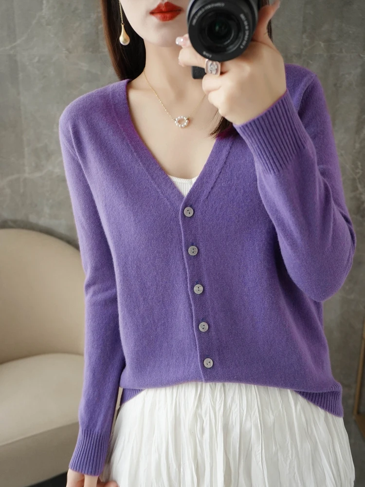 Special Offer Spring, Summer And Autumn V-Neck Long-Sleeved Knitted Cardigan Women's Loose Fine Imitation Wool Thin Outerwear035