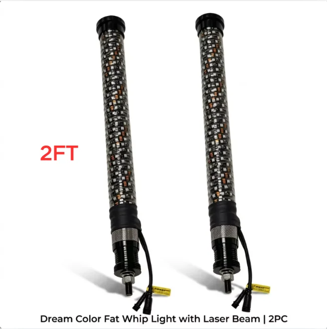 2FT Fat LED Whip Lights US Stock DC12V 5050 Chasing Dream Color App RF Music Sync Turn Signal 40W RGBW Laser Beam Light