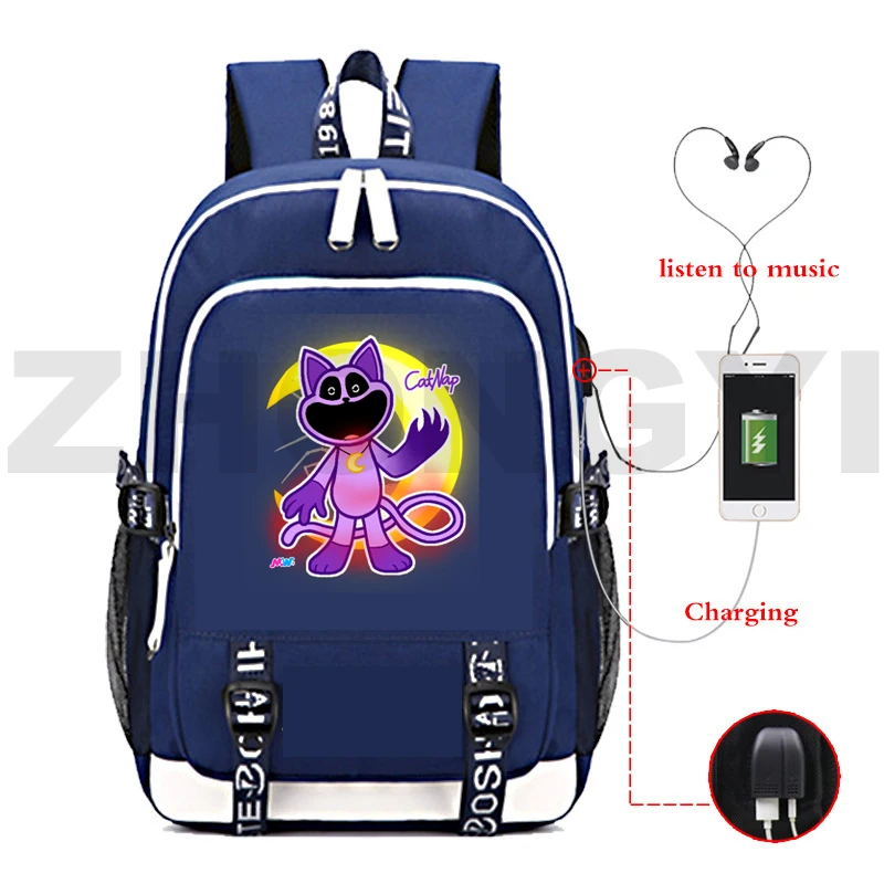 New Children Smiling Critters Anti-theft Backpacks Anime Primary Schoolbag for Teenager Boys Waterproof USB Charging Book Bag