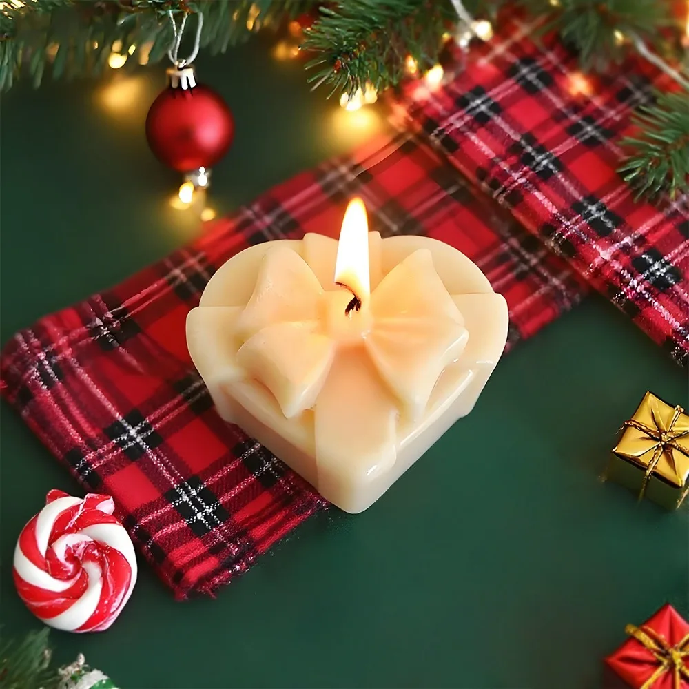 Heart Shaped Candle Mold Food Grade Diy Aromatherapy Mold Bow Ornament Mold Easy Demolding For Home Decoration Valentine'S Day