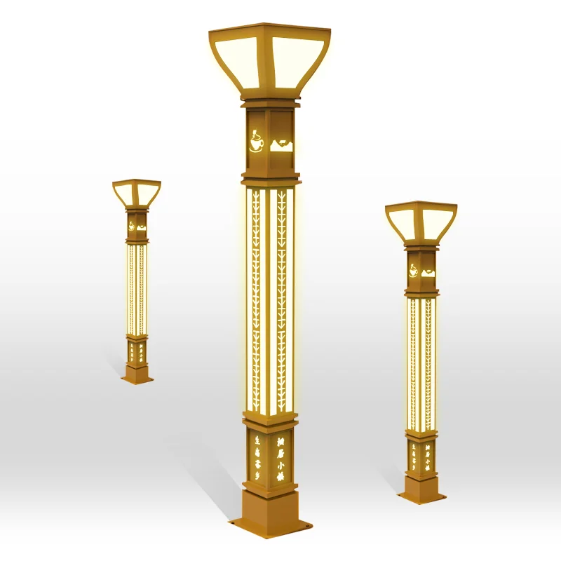 Waterproof High Post Landscape Lamp Garden Park Decorative Metal Led Outside Stand Antique Pole Garden Lights