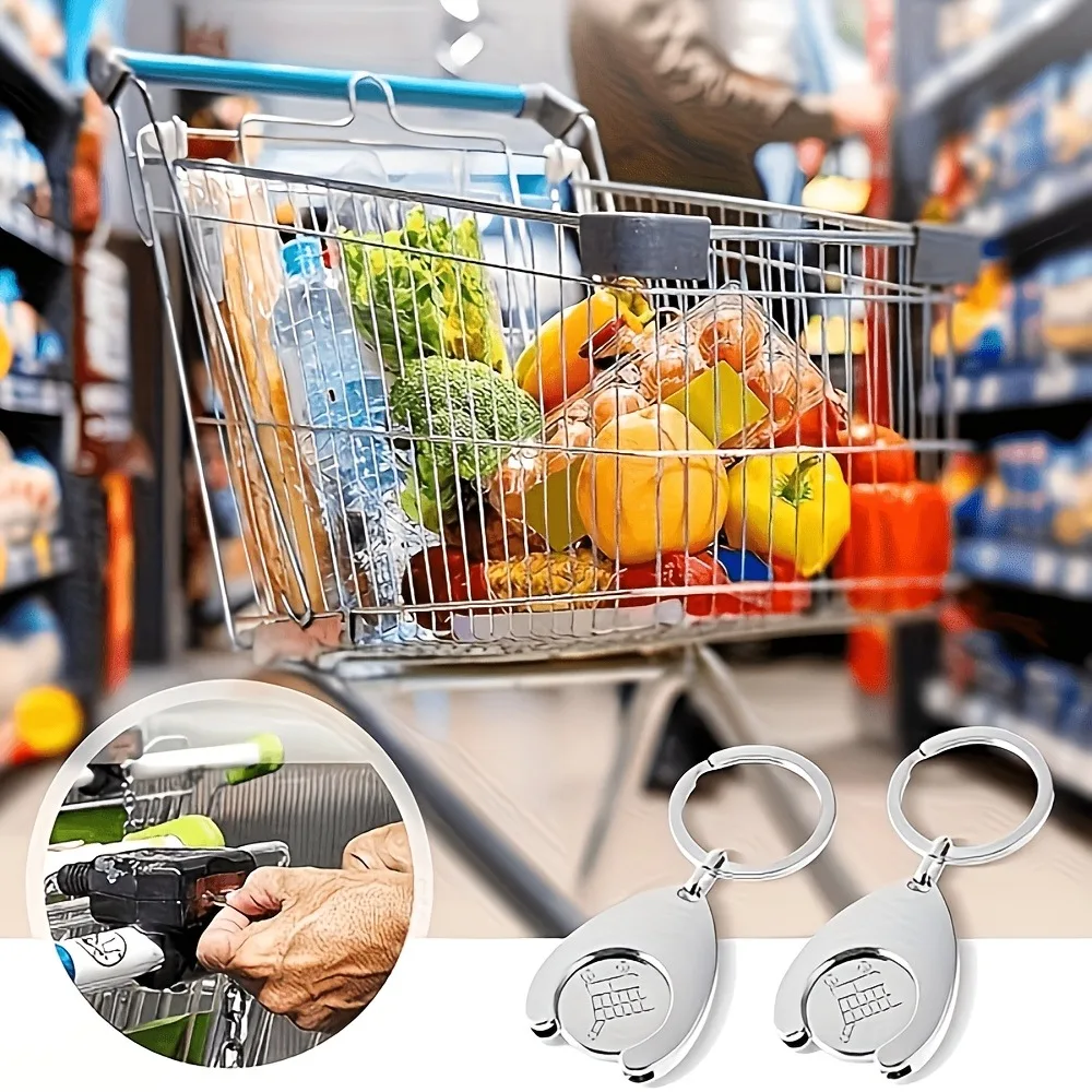 Shopping Cart Coin Keychain, Supermarket Trolley Token Key Ring, Mini Portable Cart Coin Holder, Grocery Shopping Accessory