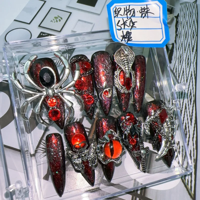 

10/11Pcs High Quality Handmade Press on Nails Heavy Industry Pure Hand Drawn Purple Emperor Dragon Exaggerated Super Cool