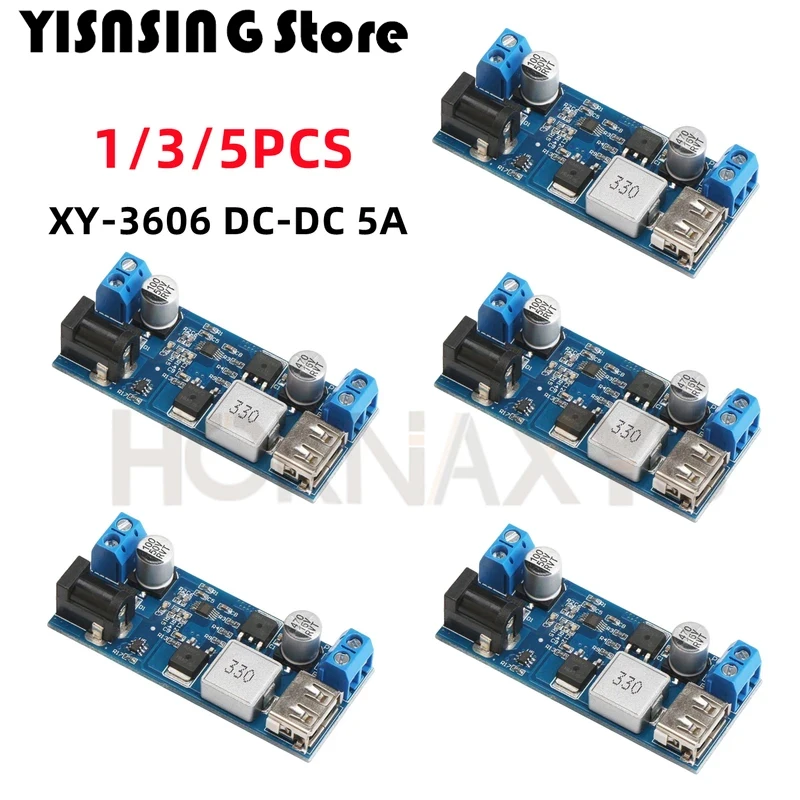 5pcs/1pc DC 5A Step-down Power Supply Module 24V/12V Wide Voltage 9-36V to 5V Power Converter XY-3606