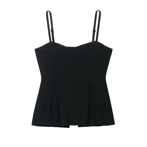 Imagen 2 del producto 2025 nuevo verano mujer casual moda simple temperamento asimétrico sin mangas ajustado botón tirantes corto top