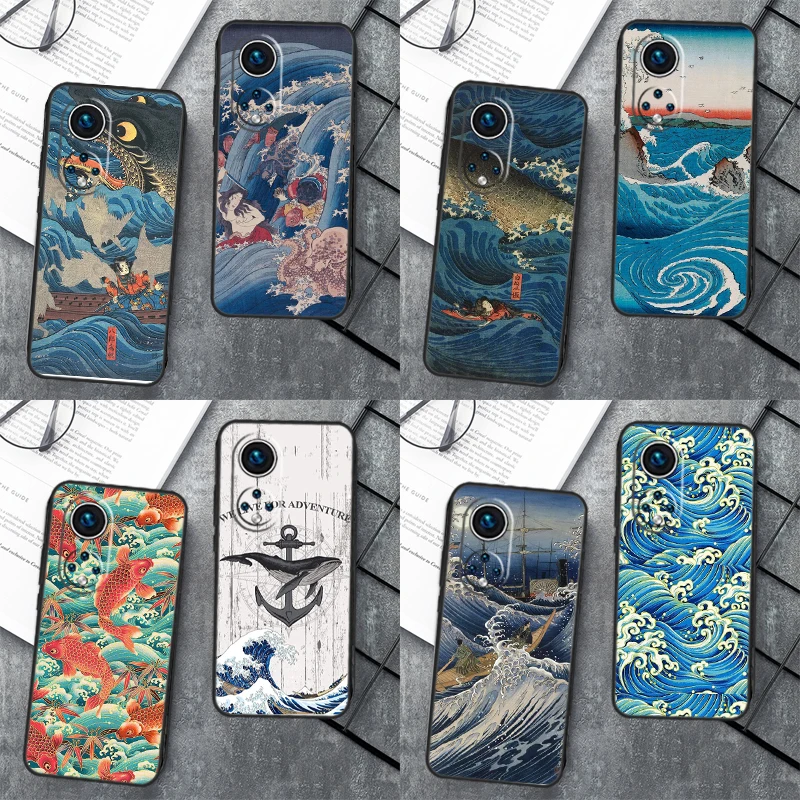 Japanese Pub Wave Anime Art For Huawei P40 P20 P30 P60 Pro Nova 5T 9 P Smart Honor Magic5 Lite 50 70 90 X8 X8a X9a Case