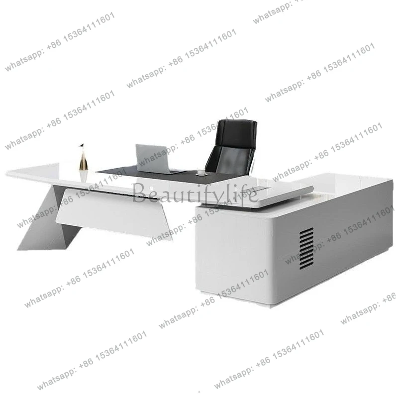 

Light luxury paint boss table fashionable white simple modern diamond diagonal foot high-end executive table