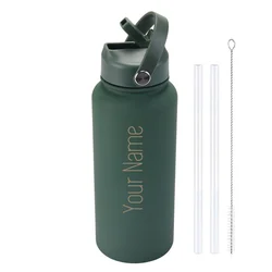 Personalised Water Bottle 1000ml/1L/32oz Insulated Thermos Customised Tumbler Flask with Straw