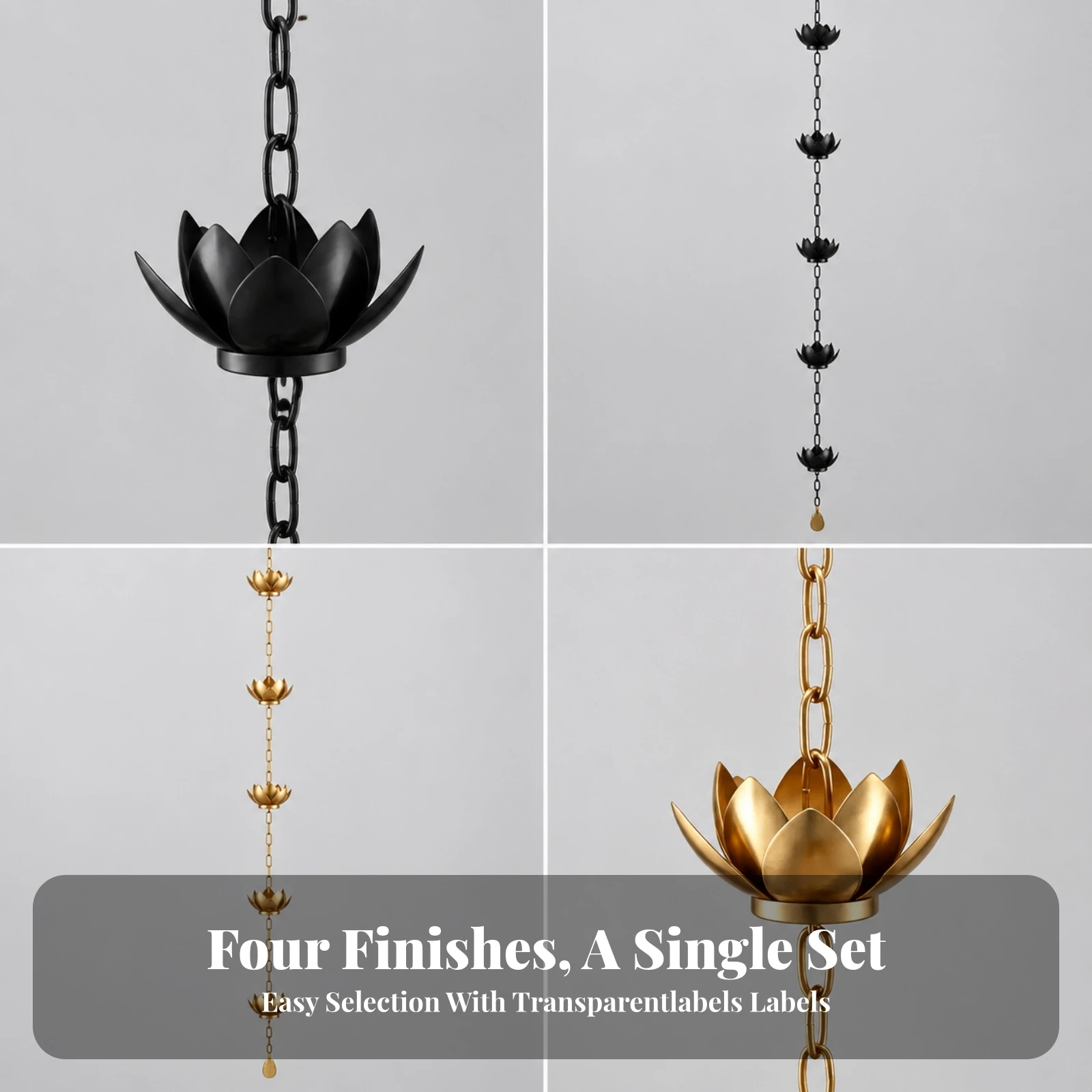 Rain Chain with Lotus Cups Outdoor Decorative Rain Chain Downspout Substitute Tool-No-Cost Installation Long-Lasting