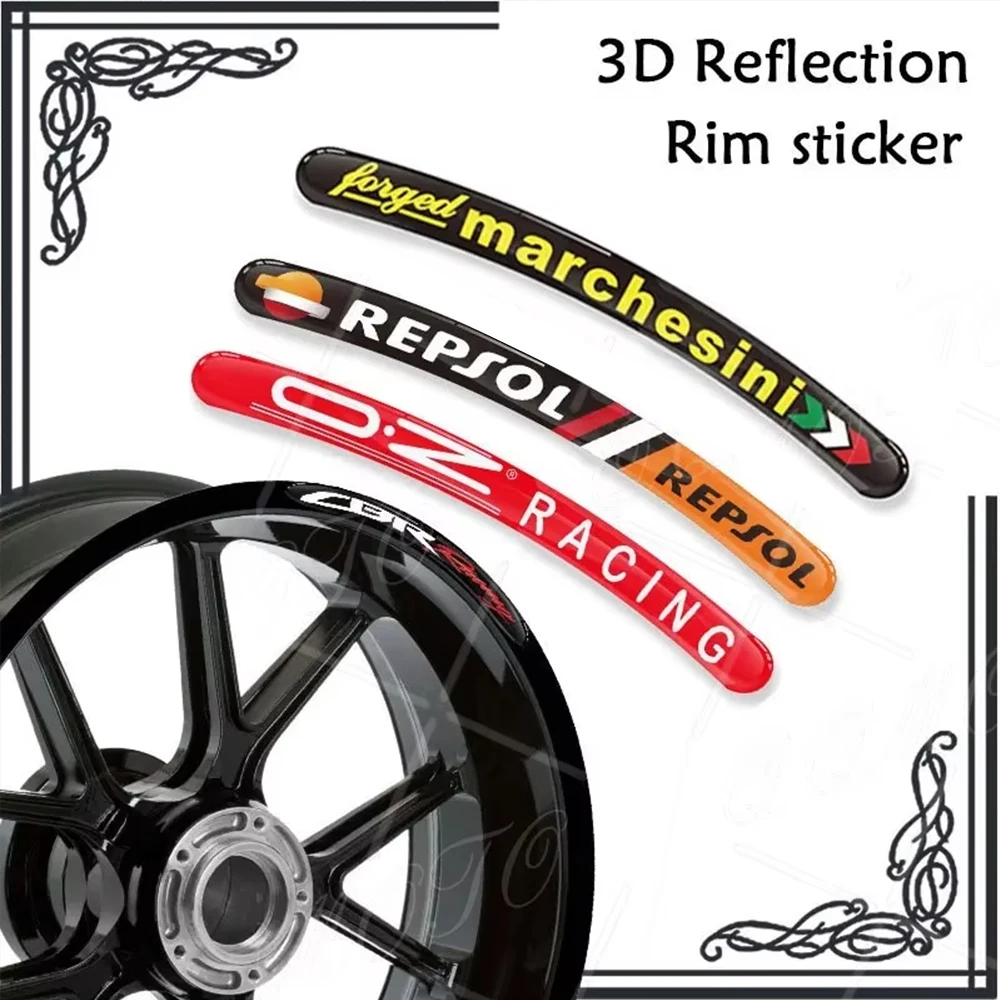 3D Gel Motorcycle Wheel Hub Sticker Decal Reflective Rim Stripe Tape For REPSOL Benelli GSXR Ducati Marchesini OZ