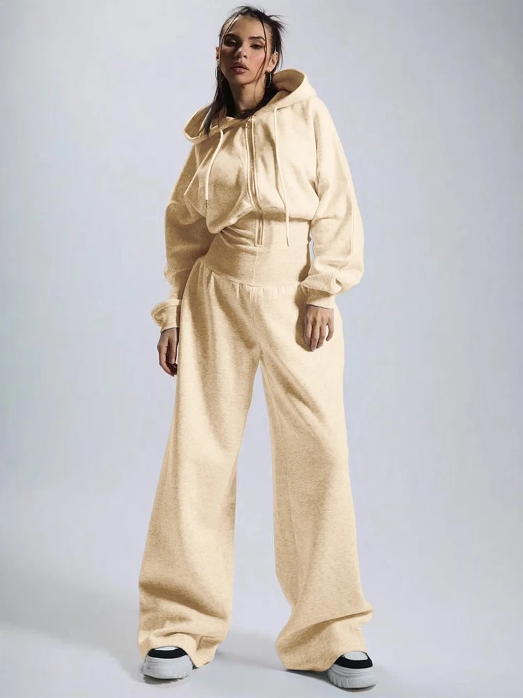 JENYAGE Damen Trendiger, weicher, dehnbarer, mit Fleece gefütterter, einfarbiger, langärmliger, kurzer Overall mit weitem Bein und Kapuze, Kordelzug, lässige Loungewear – Detail 7