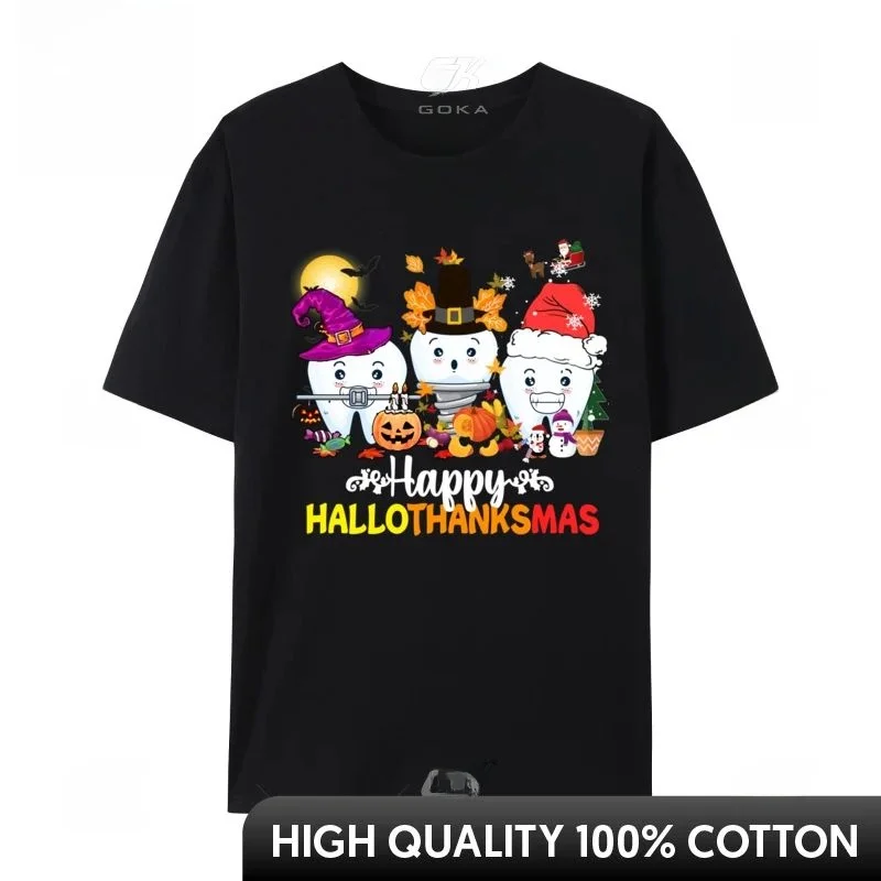 

Футболка Happy Hallothanksmas Dental на Хэллоуин, День Благодарения и Рождество, женская модная футболка премиум-качества с графическим принтом
