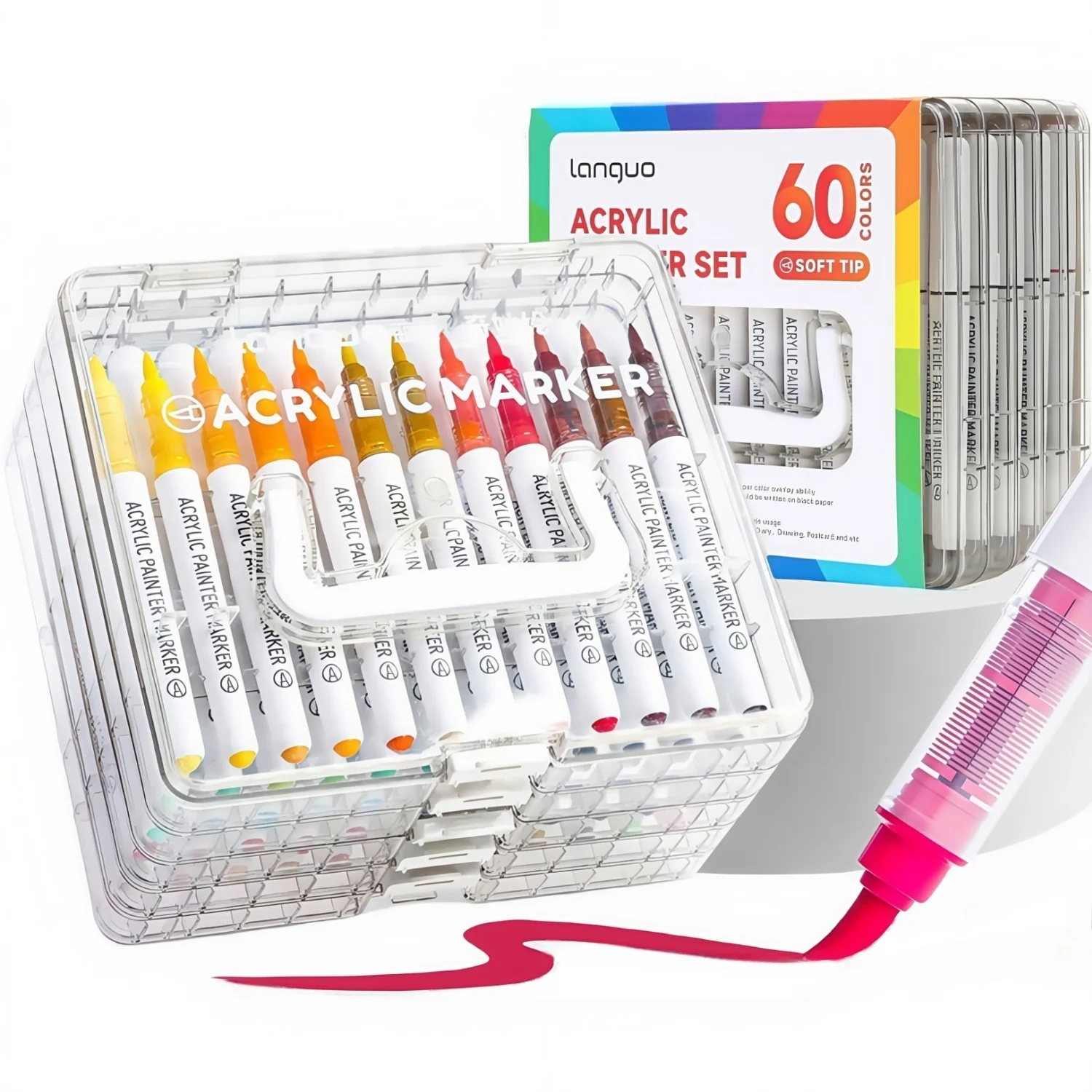 

Акриловые маркеры с автоматическим управлением чернилами, с многослойным ящиком для хранения, ручки для акриловой краски с кончиком кисти для наскальной живописи, керамика,