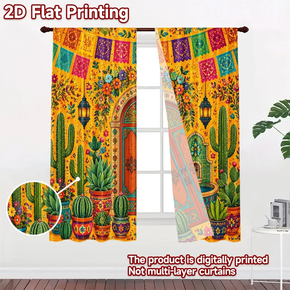2D flat 2pcs Curtain French Romantic Style Curtains Cinco de Mayo Fiesta Door Durable polyester fiber Holiday Decorations