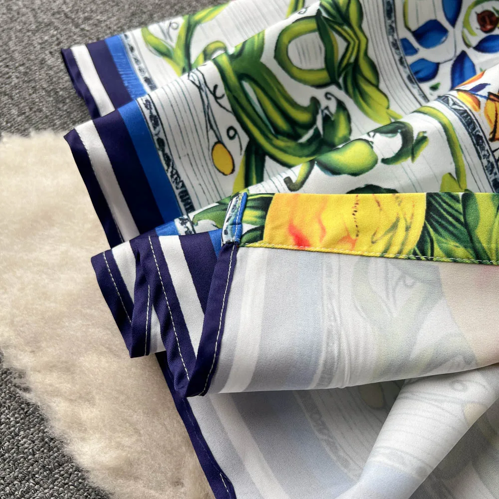 2023 verão pista camisa vestido feminino gola de entalhe sem mangas azul e branco porcelana impressão rendas até cinto plissado midi vestido