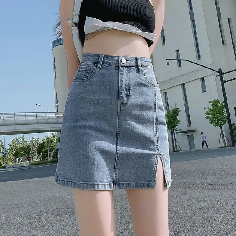 

Blue Wrap High Waist Tight Jeans Skirts for Women with Slit Woman Denim Skirt Clothing Trend 2025 New in Streetwear Quality V