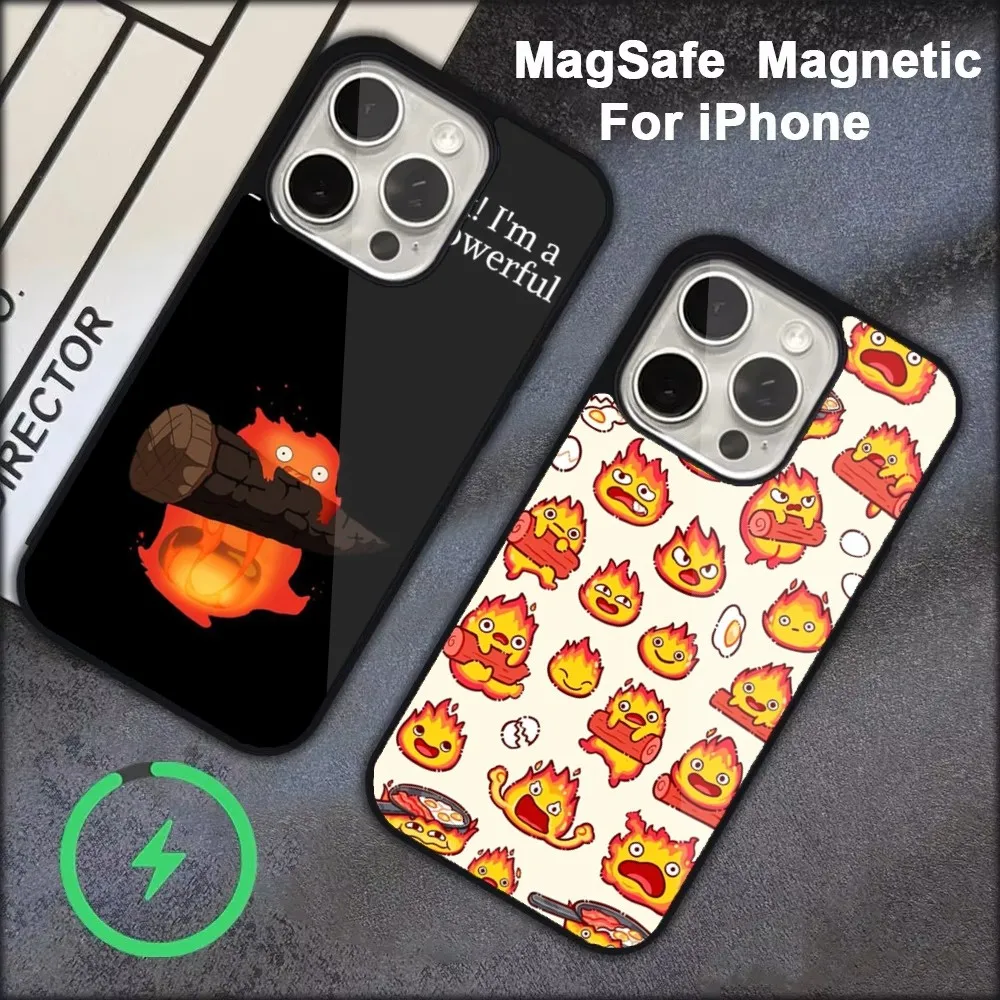 C-Cartoon C- Calcifer Handyhülle für iPhone 16,15,14,13,12,11, Pro, Max, Plus, Mini, Magsafe, magnetische kabellose Ladehülle