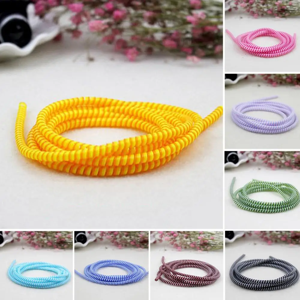 1 4m Spiral USB Charge Cable Cord Earphone Cable Protector Saver Cover Wire Winder Cable For Android