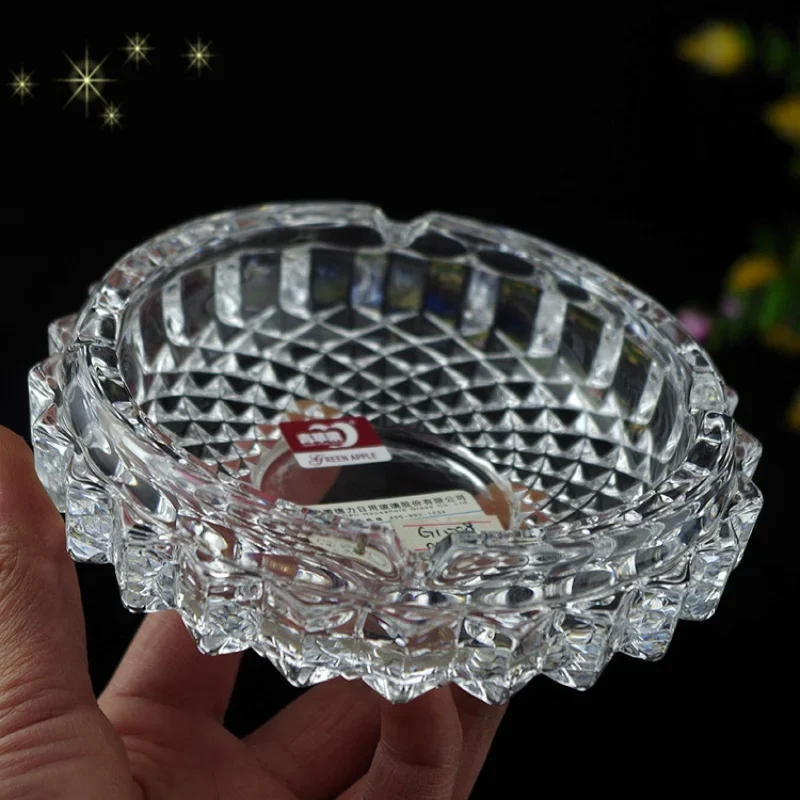 Round Diameter 130mm Clear Crystal Ashtray High-grade Refined Glass Creative Office ashtray Bedroom, living room, hotel supplies