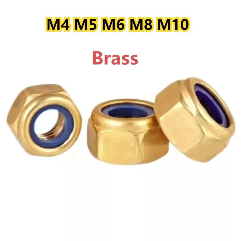 Wieyi 1/2/5/10Pcs M4 M5 M6 M8 M10 Brass Hex Nylon Insert Lock Nut Self-locking Locknut Copper Hex Self-locking Nylock Nut