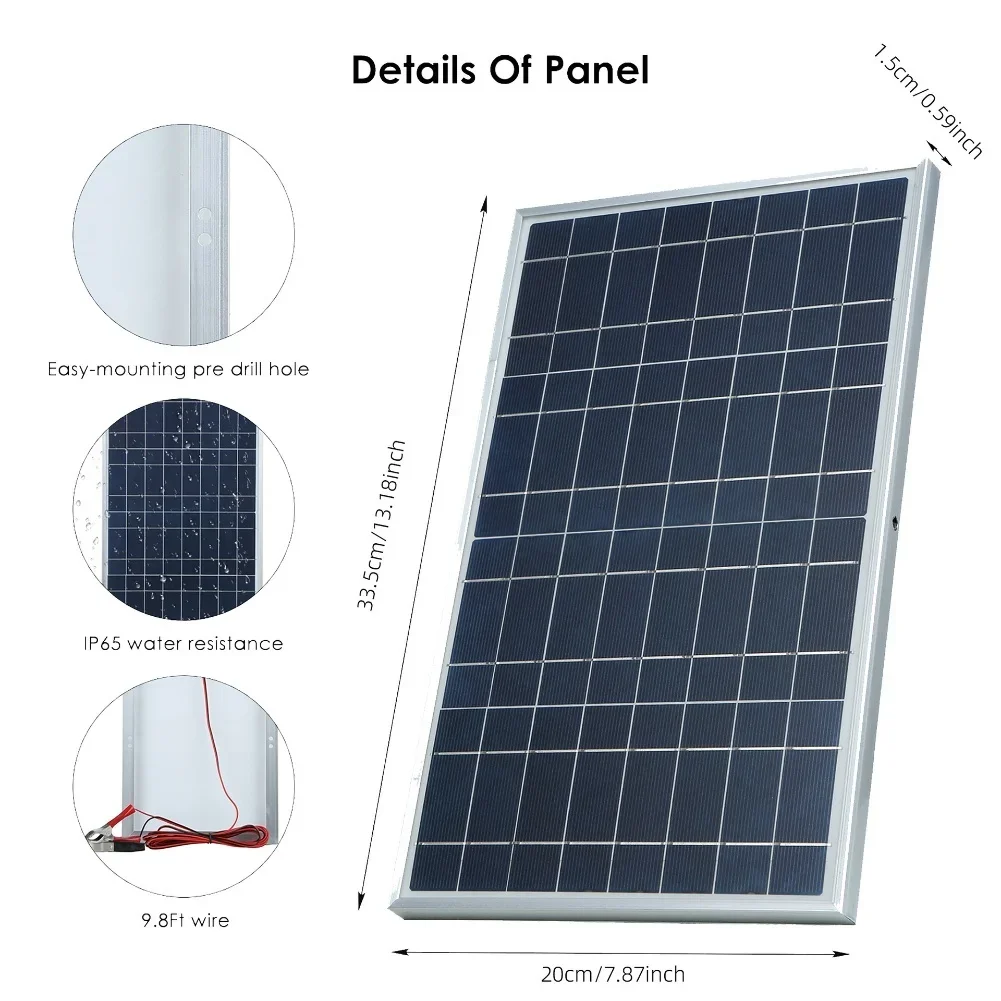 18V Solar Panel 30W Polycrystalline Silicon Waterproof Portable Solar Charger For Camping Home RV Boat Solar Panel