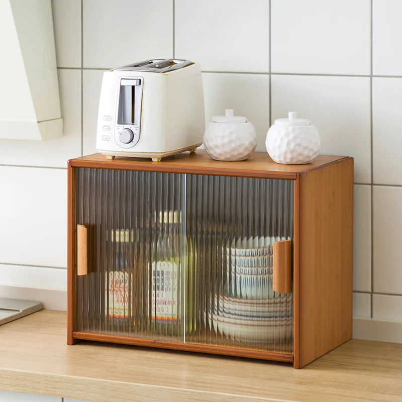 Sealed Kitchen Storage Cabinet Doors Multi-Functional Spice Utensil Organizer Tabletop Cup Dustproof Rack Counter Space Saver