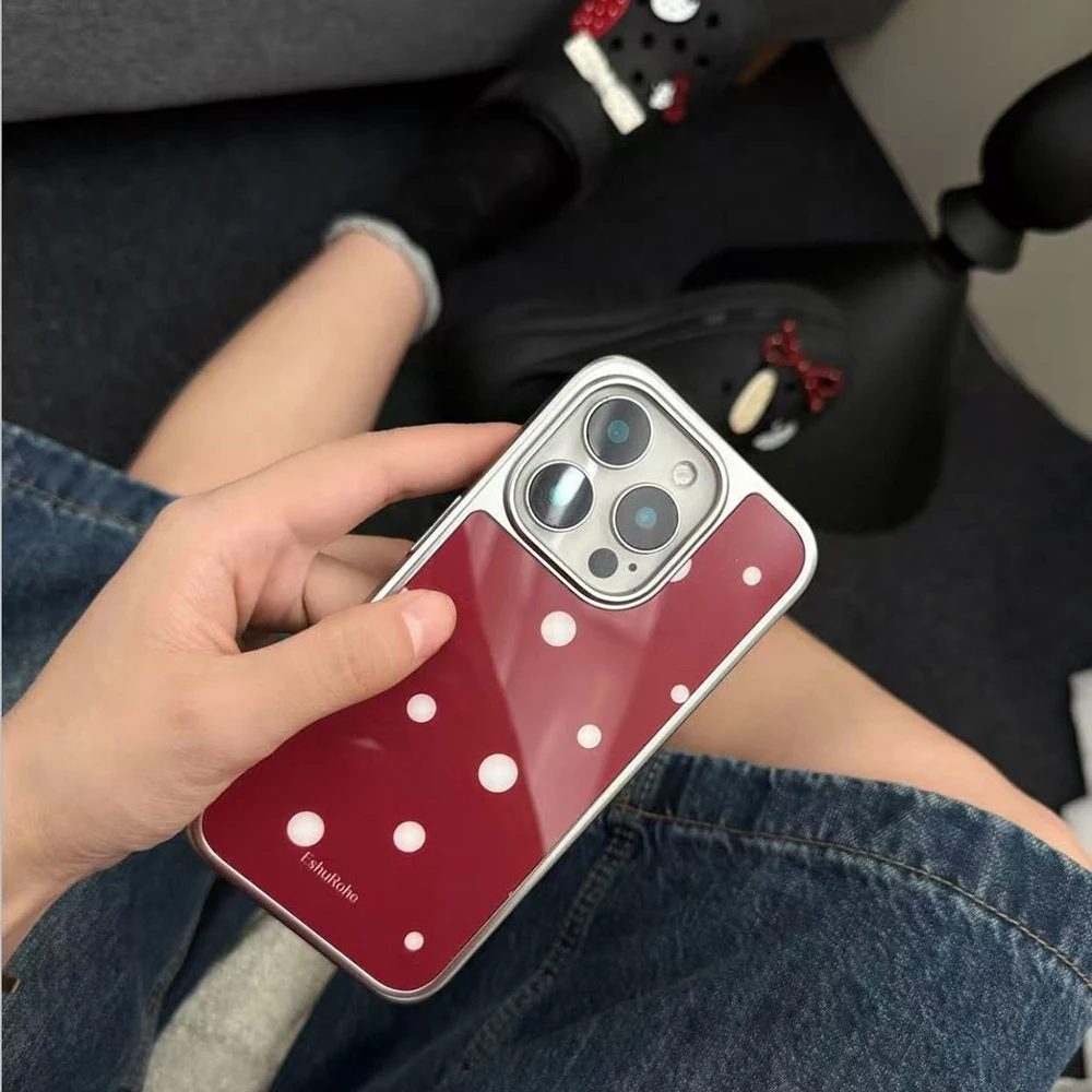 Coreano ins simples vermelho branco bolinhas caso de telefone para iphone 17 16e 16 15 14 13 12 11 ar pro max x xr xsmax 8 plus capa luxo
