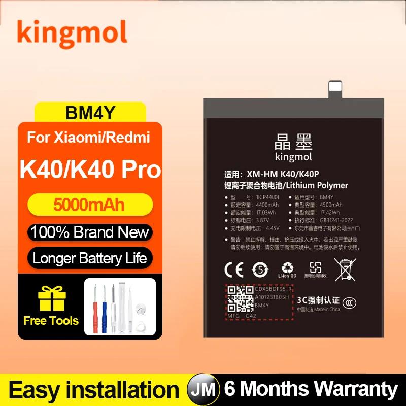 Kingmol BM4Y BP48 BM5S Battery for Xiaomi Redmi K40 Pro K50 Game K60 Ultra K70 K30 K20 High Capacity Lithium Polymer Batteries
