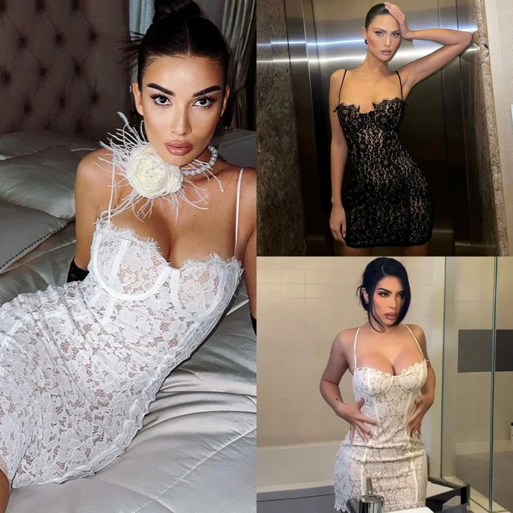 2025 Zomer Vrouwen Kanten Band Mini Jurk Bodycon Sexy Streetwear Party Club Outfits Drop Verzending Kleding Y2K Outfits