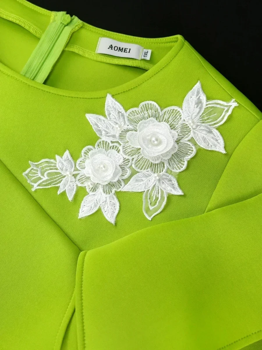 Chic Green Bodycon Dress For Women O Neck Appliques Long Sleeve Ruffles Slim Prom Birthday Wedding Guest Celebrate Gown 2024 New