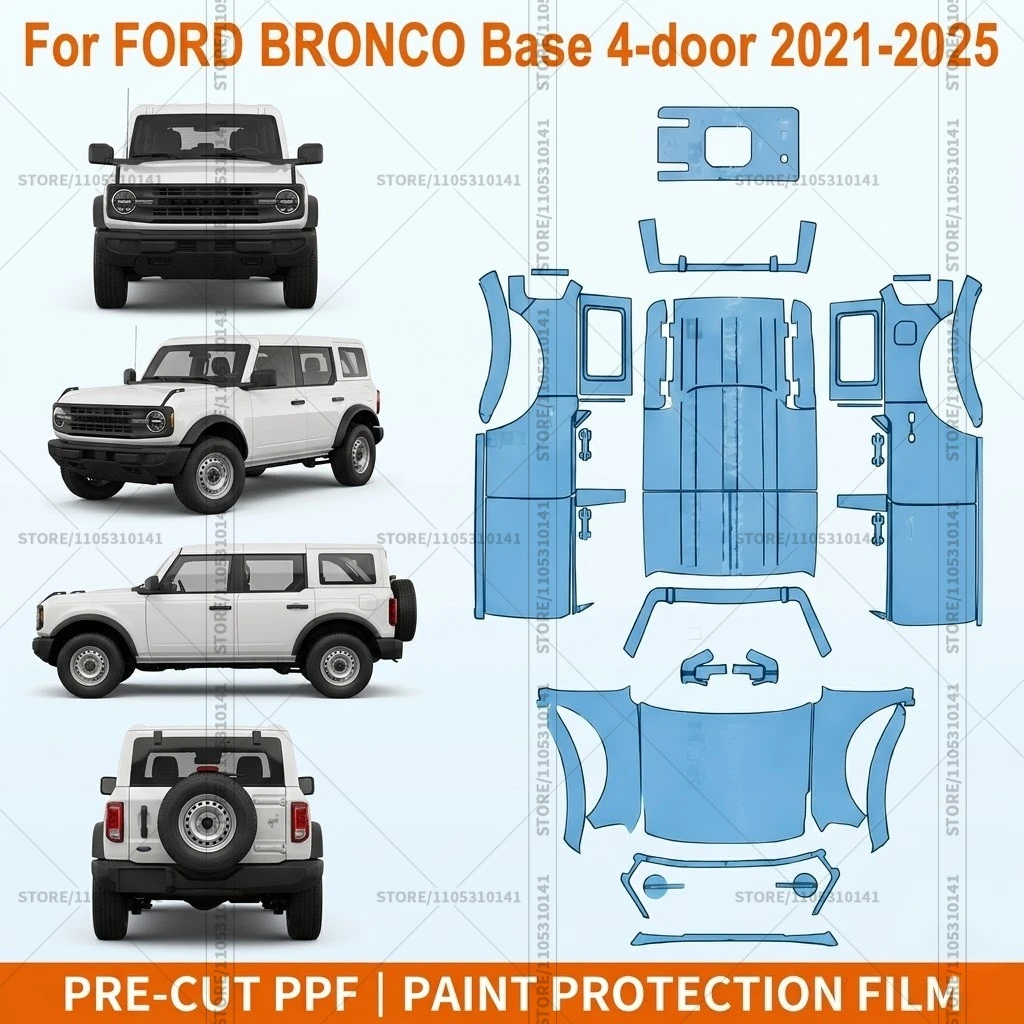

Pre-Cut Paint Protection Film PPF Transparent Bumper Protector Automotive Clear Car Film For Ford Bronco Base 4 door 2021-2025