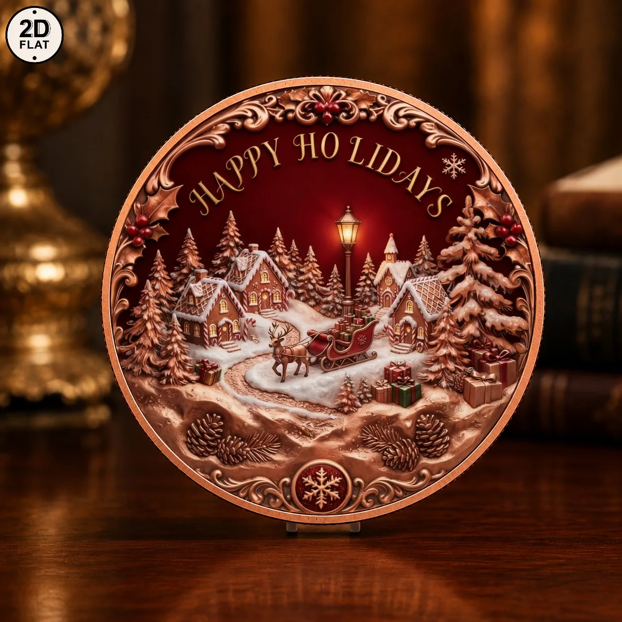 1pc Happy Holidays Christmas 1oz .999 Fine Copper Challenge Coin Winter Snow Town Xmas Commemorative Medal Souvenir Gifts
