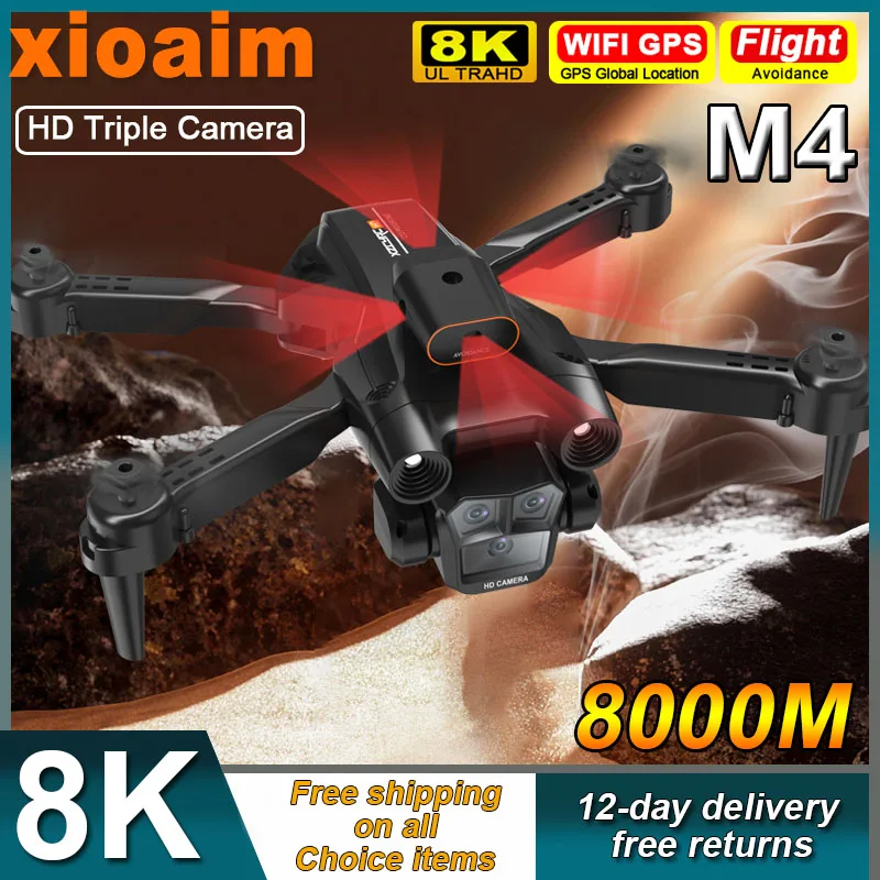 For Xiaomi M4 RC Drone 5G 8K WIFI Professinal With Triple HD Camera Foldable RC Helicopter WIFI FPV Height Hold Apron Toys