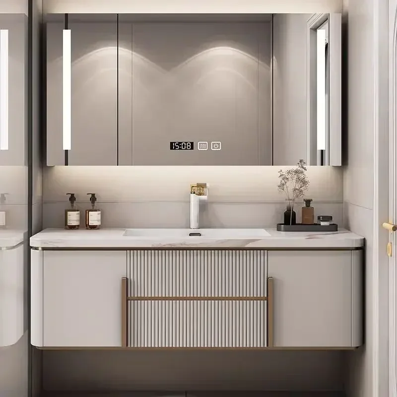 Modern Bathroom Cabinets Rock Seamless Ceramic Integrated Washbasin Bathroom Minimalist Sink Cabinet Vanity Bathroom Furniture