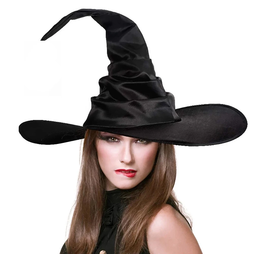 Halloween Witch Hats Black Folds Wizard Hat Masquerade Party for Kids Adult Women Men Cosplay Props Halloween Costume Accessory