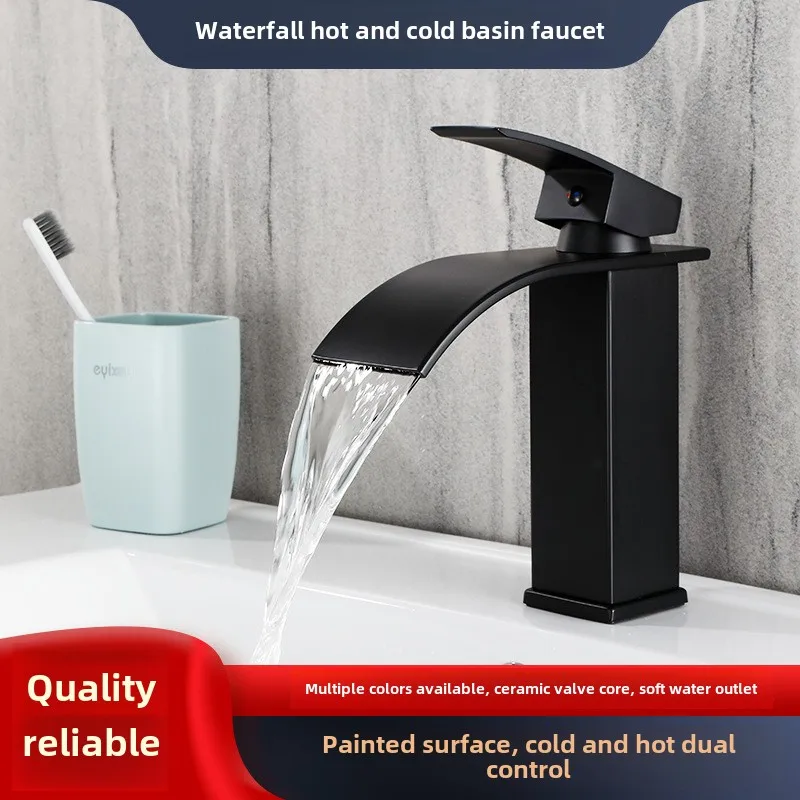 

304 Stainless Steel Inter-Platform Basin Hot and Cold Faucet Bathroom Waterfall Faucet Household Mute Outlet Tap