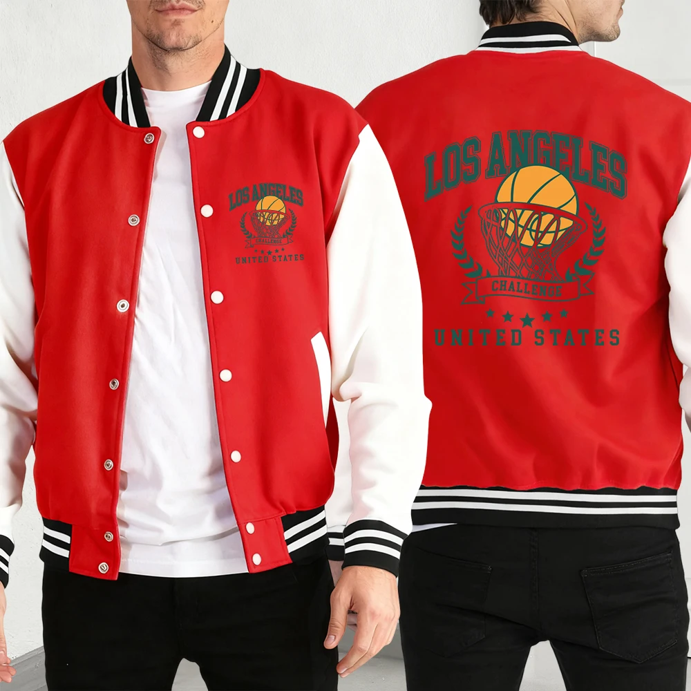 

Los Angeles California Letter Men Baseball Coat American Loose Jackets Fleece Autumn Streetwear Casual Unisex Vintage Clothing