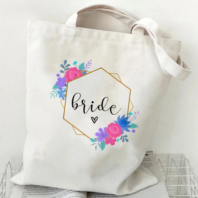 Team Bride Tote Bag For Wedding, Floral Wreath Canvas Tote, Bachelorette Party Gift For Bridesmaids Bridal Shower Welcome Bag