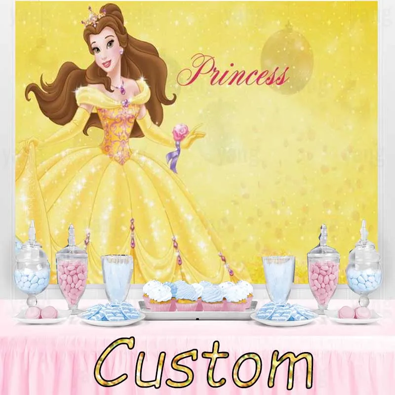 Disney Beauty and the Beast Belle Cartoon Little Princess  Picture Background Girl Birthday Party Decoration Photo Backdrop