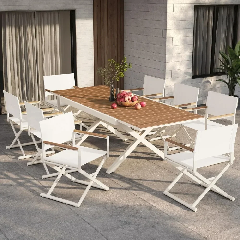 

9-Piece Outdoor Dining Set, 8 Extra-Wide Foldable Chairs & 1 Extendable Table, UV-Resistant Mesh , Outdoor Dining Table Sets