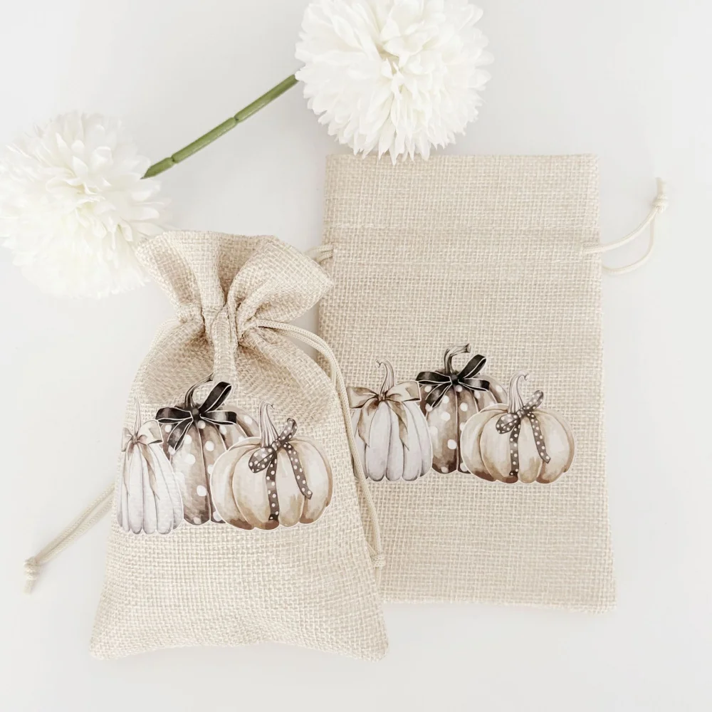 

2025 Halloween Linen Drawstring Bag Candy Biscuit Storage Pouch Bun Mouth Holiday Party Ghost Face Cotton Printed Bag
