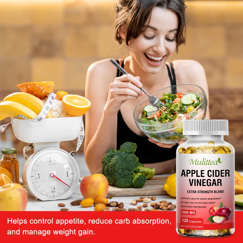 Mulittea 3X Fat Burner Apple Cider Vinegar Capsules Natural Digestion for Metabolism Detox Support Body Sculpting Flat Belly