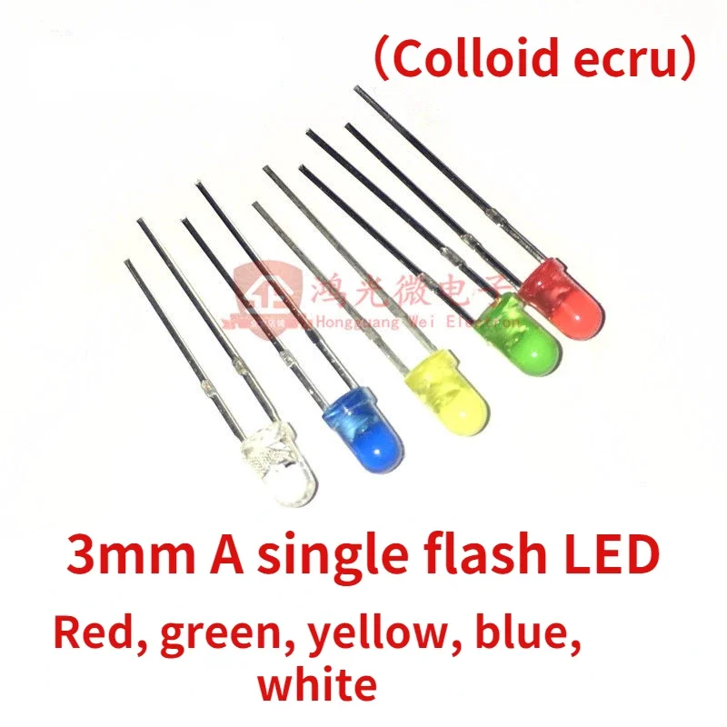 100Pcs 3mm Led Diode Flashing White Red Green Blue Yellow Rgb Fast Slow Flash Diffused Clear Color Monochrome single flash led