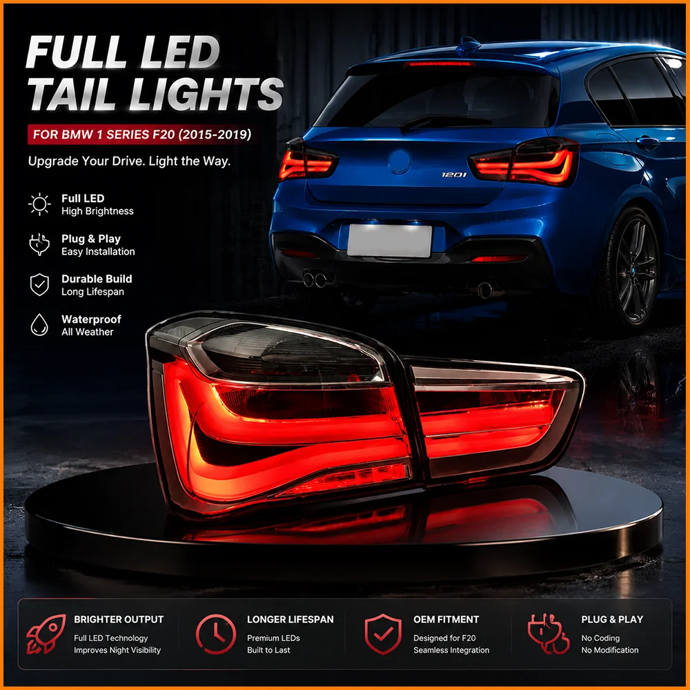 LCI Style Smoked Sequential LED for BMW 1 Series F20 F21 2015-2019 Dynamic Turn Signal Error Free Plug and Play Rear Tail Light