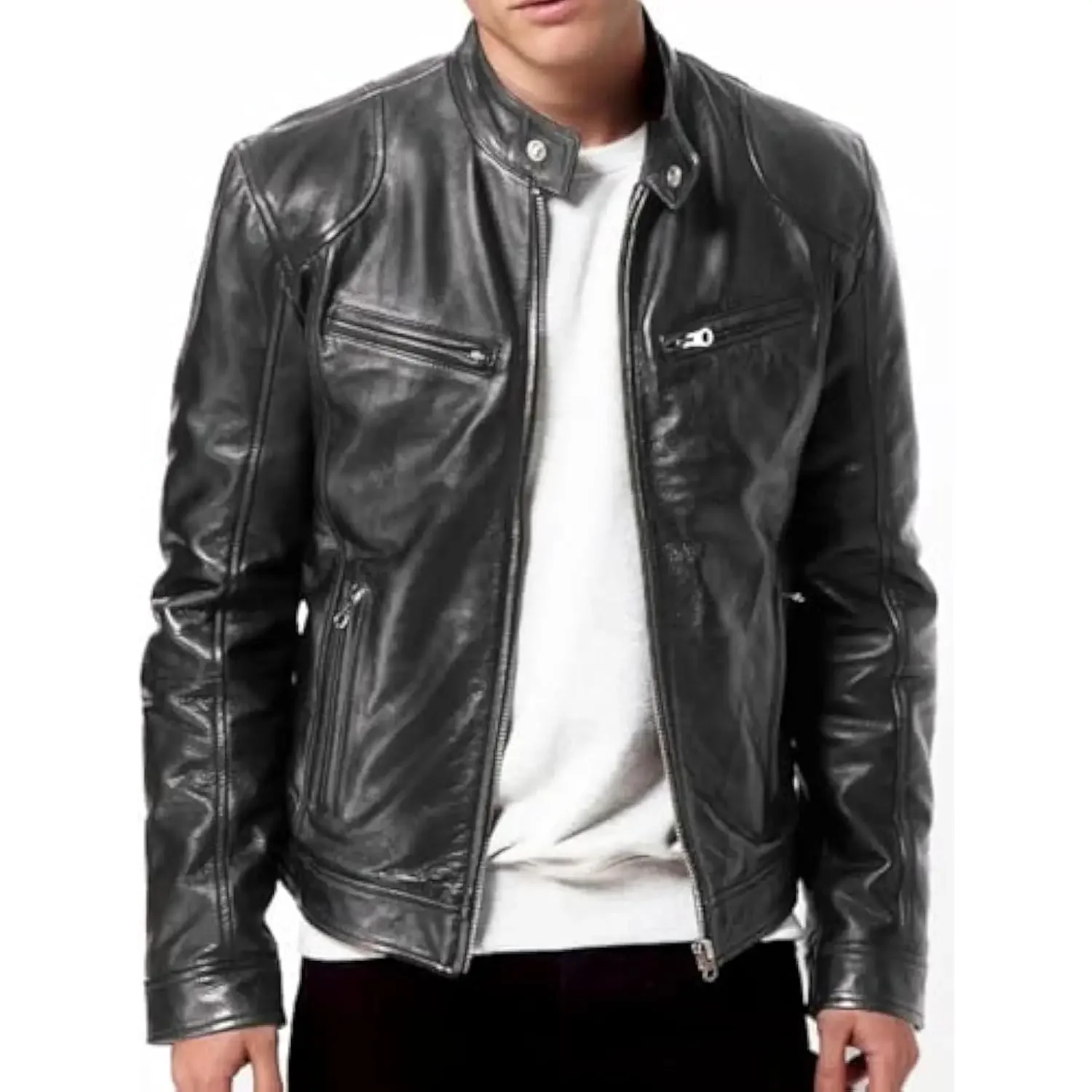 

Lambskin Leather Biker Men's Retro Casual Men's Coat Men's Black Genuine True Brown Motorcycle Jacket New High Quality Jacket