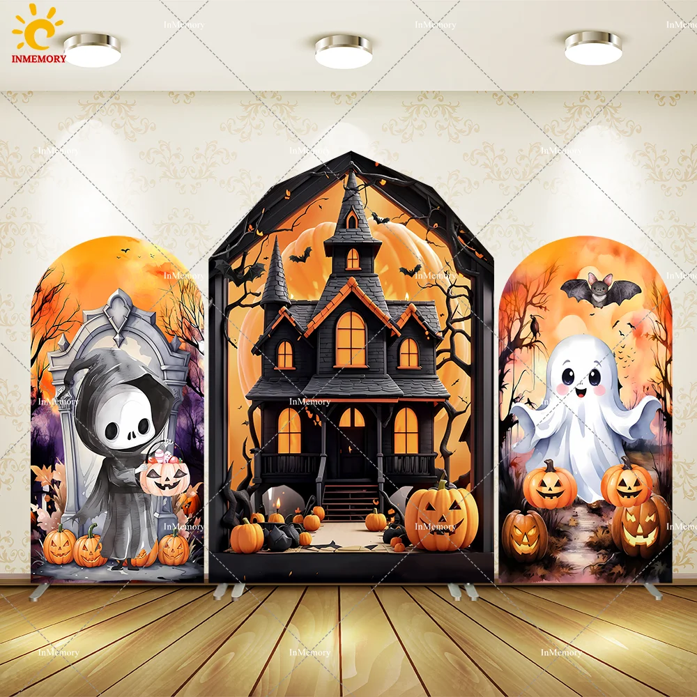 

Принадлежности для Хэллоуина, арочный фон, чехол, милый тыквенный призрак, тематический фон, арочные настенные панели, баннер для вечеринки