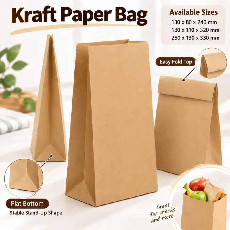10~30pcs Brown Kraft Paper Bag Food Vegetables Shopping Bag Candy Package Kraft Lunch Bag Bread Cookie Snack Food Takeaway Bags