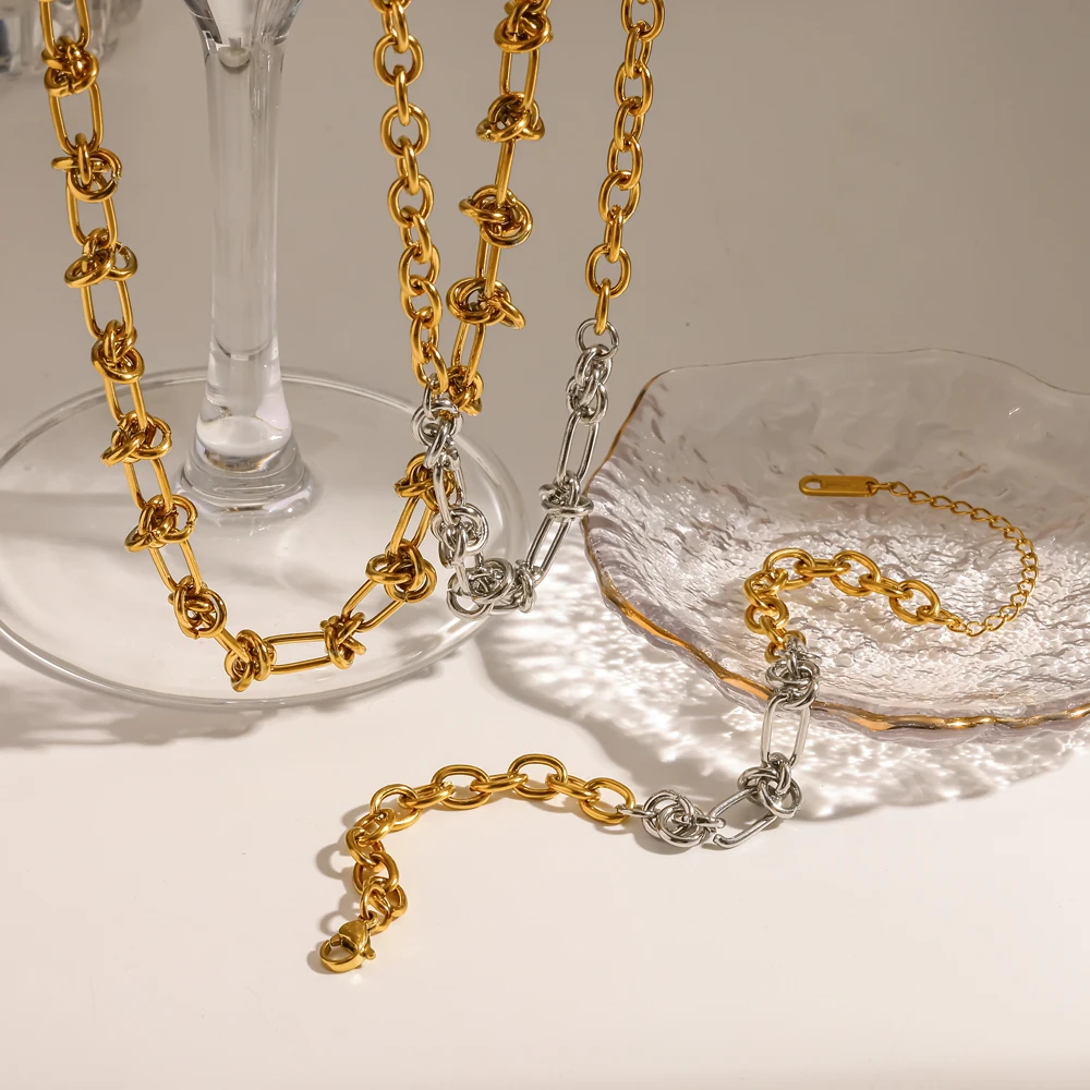 18K Goldfarben Beschichtete Edelstahl-Kette in Knotenform für Damen Stapelbares Basis-Armband Modeschmuck – Detail 3