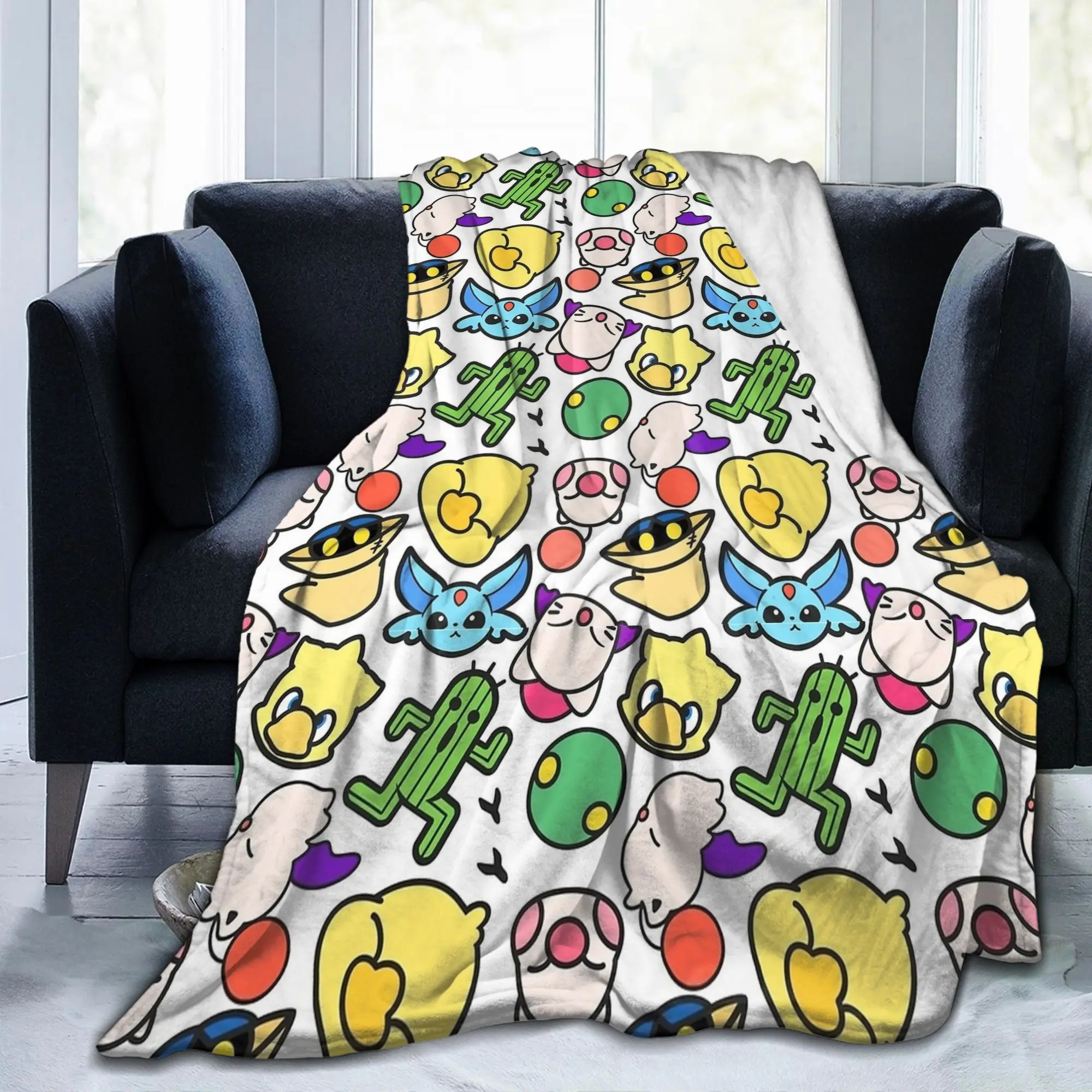 Finals Fantasys Cute Cartoon Pattern Blanket Game Flannel Throw Blankets Summer Air Conditioning Portable Lightweight Bedsprea,